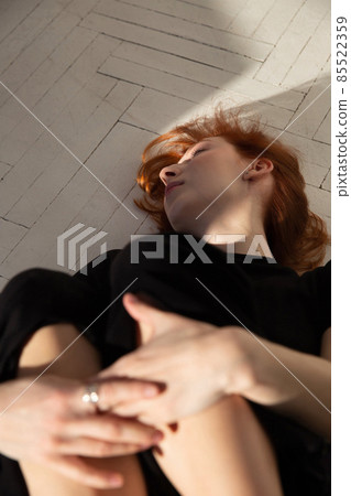 Young white european woman on the floor 85522359