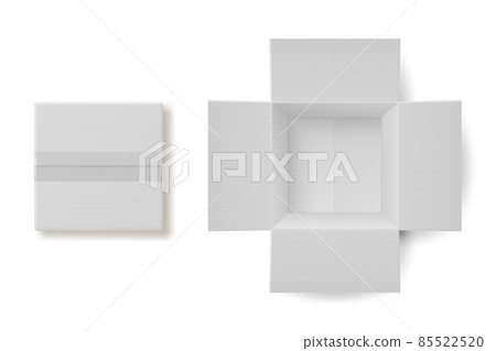 Vector 3d Closed and Opened Cardboard White Craft Paper Box, Gift Box Set Isolated. Birthday, New Year, Christmas, Valentine Day, Sale, Surpirse, Purchase Concept. Design Template of Packing. Top View 85522520