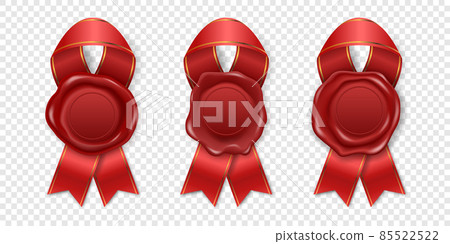 Vector 3d Realistic Vintage Red Stamp, Wax Seal Set Isolated. Sealing Wax, Stamps, Labels for Quality Certificate, Document, Letter, Envelop. Imprint, Wax Insignia, Tag. Guarantee, Secret Sign, Label 85522522