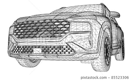 Abstract Creative vector car SUV large city OFF-ROAD vehicle lines connected to points 85523306