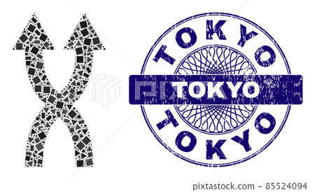 Textured Tokyo Badge and Geometric Shuffle Arrows Up Mosaic 85524094