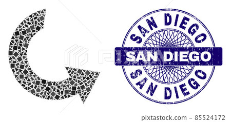 Scratched San Diego Stamp and Geometric Rotate Ccw Mosaic Scratched San Diego Stamp and Geometric Rotate Ccw Mosaic 85524172