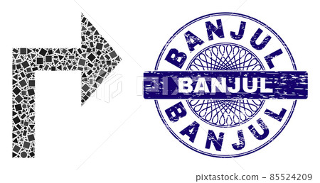 Grunge Banjul Stamp Seal and Geometric Turn Right Mosaic 85524209