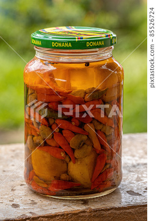 Itaja, Goias, Brazil - 12 24 2021: Jar of chili pepper preserves 85526724