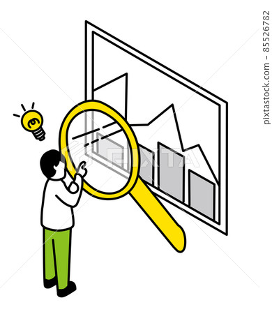 A person who sees data with a magnifying glass A person who sees data with a magnifying glass 85526782