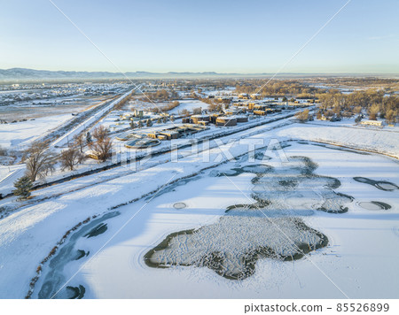 Waste water treatment plant aerial view 85526899