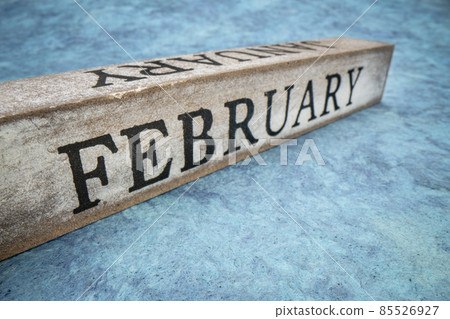 February text on grunge wooden block 85526927