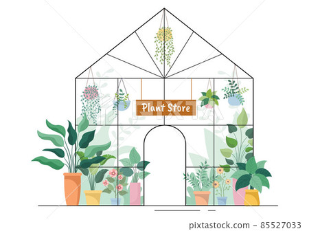 Flowers Store and Plants Shop with Florists Care, Organic Natural Products for Home Garden Green Decoration in Flat Background Vector Illustration 85527033