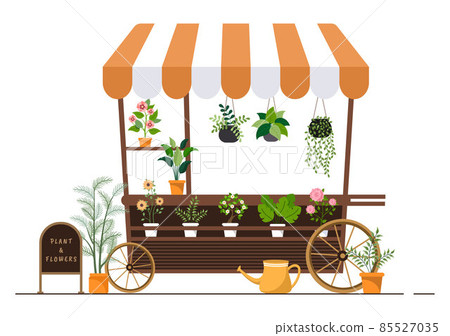 Flowers Store and Plants Shop with Florists Care, Organic Natural Products for Home Garden Green Decoration in Flat Background Vector Illustration 85527035