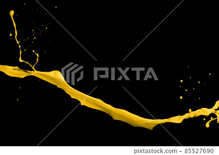 Yellow paint splashes, isolated on black background 85527690