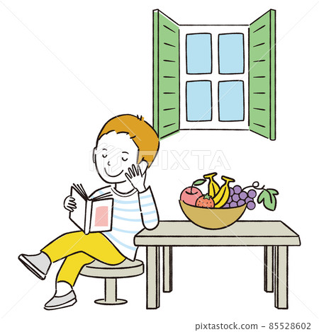 手寫線條藝術彩色插圖:孩子們在閱讀時在室內放鬆 手寫線條藝術彩色插圖:孩子們在閱讀時在室內放鬆 85528602