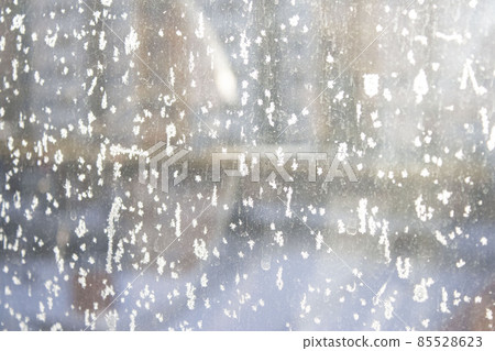 Abstraction, texture, background. Frosty pattern on the window. Winter. December. January.February. 85528623