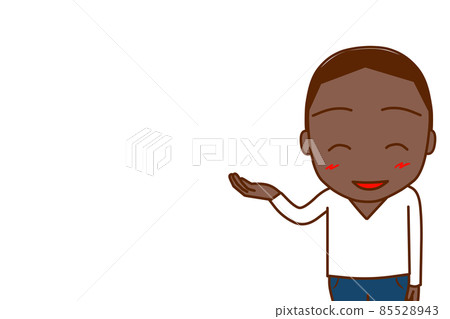 (Front of upper body) There is a copy space. An African man who guides the right side with a smile. 85528943