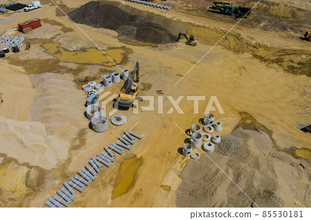 Concrete sewer piles on a stacking pipes for sewer systems in areas near construction sites 85530181
