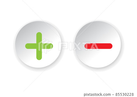 Green plus and red minus flat vector icons.Circle symbols add and delete button signs for vote, decision, web, logo, app, UI. illustration Green plus and red minus flat vector icons.Circle symbols add and delete button signs for vote, decision, web, logo, app, UI. illustration 85530228