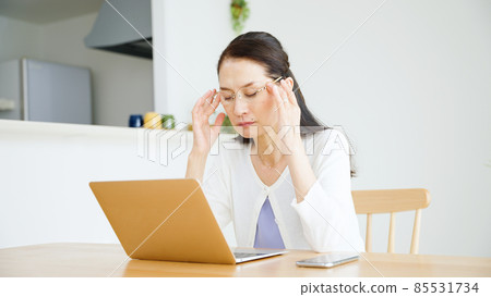 Presbyopia senior woman using a personal computer. Presbyopia senior woman using a personal computer. 85531734