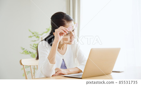 Presbyopia senior woman using a personal computer. 85531735