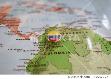 Colombia flag drawing pin on the map Colombia flag drawing pin on the map 85532273