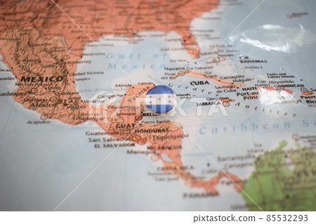 Honduras flag drawing pin on the map 85532293