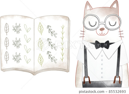 動物插圖貓和書 85532693