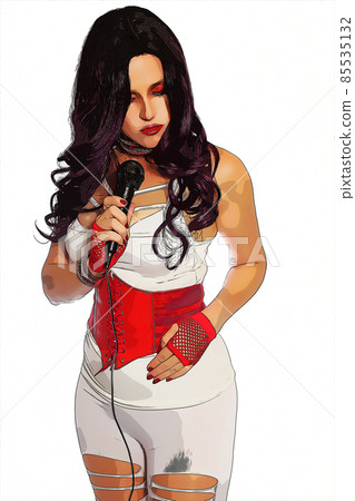 1980s Style Singer With Microphone Wearing White and Red Clothing 85535132