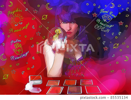 Psychic Tarot Card Reader With Neon Signs 85535134