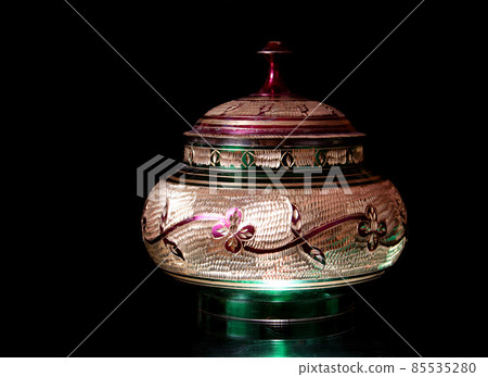 Metal Bowl From the Middle East Isolated on Black Background Metal Bowl From the Middle East Isolated on Black Background 85535280