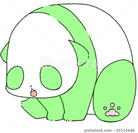 A child's panda (green) who sits down and leans forward to open his mouth A child's panda (green) who sits down and leans forward to open his mouth 85535686