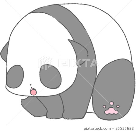 A child's panda (gray) who sits down and leans forward to open his mouth A child's panda (gray) who sits down and leans forward to open his mouth 85535688