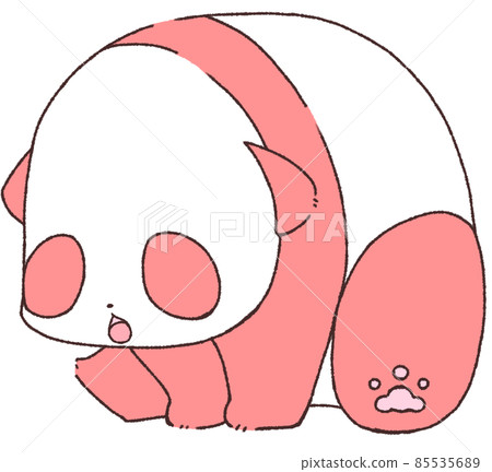 A child's panda (red) who sits down and leans forward to open his mouth A child's panda (red) who sits down and leans forward to open his mouth 85535689