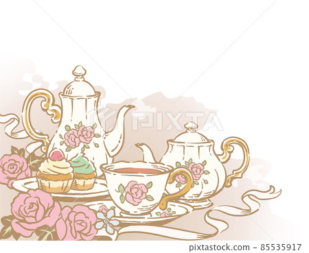 Illustration material for tea time and antique accessories. Teapots and teacups. Vector illustration Illustration material for tea time and antique accessories. Teapots and teacups. Vector illustration 85535917