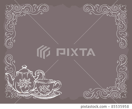 Frame material for tea time and antique accessories. Teapots and teacups. Vector illustration material Frame material for tea time and antique accessories. Teapots and teacups. Vector illustration material 85535958