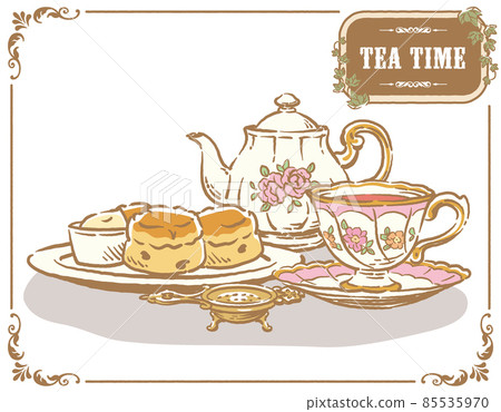 Illustration material for tea time and antique accessories. Teapots and teacups. Vector illustration material Illustration material for tea time and antique accessories. Teapots and teacups. Vector illustration material 85535970