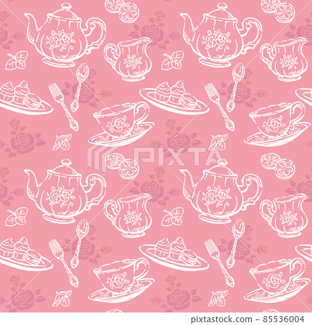 Seamless pattern material for antique accessories. Teapots and teacups. Vector illustration material 85536004