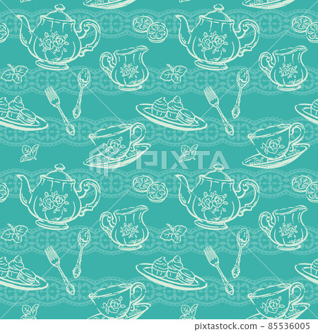 Seamless pattern material for antique accessories. Teapots and teacups. Vector illustration material 85536005