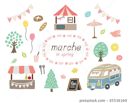 春季馬爾凱可愛矢量插圖集 85536169
