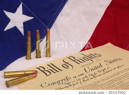 Bill of Rights With Bullets and American Flag Background 85537002