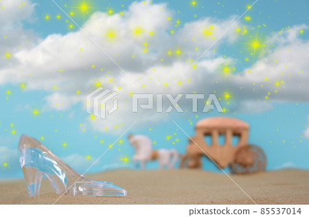 Glass Slipper on Beach. Romantic Getaway Concept 85537014