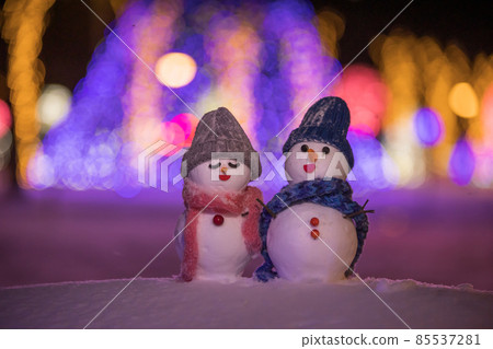 燈光和一對雪人 85537281