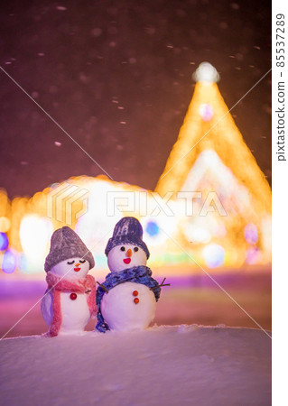燈光和一對雪人 85537289