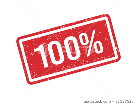 Grunge red 100 percent rubber stamp. One hundred percent seal sign. Stickers set. Grunge vintage square label. Vector illustration isolated on white background 85537523