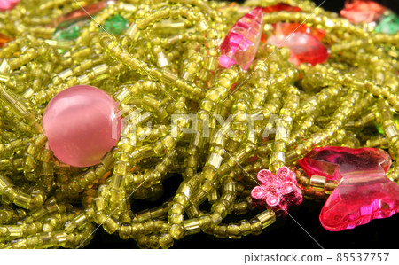 Close-up of Necklace Made From Green Beads Close-up of Necklace Made From Green Beads 85537757