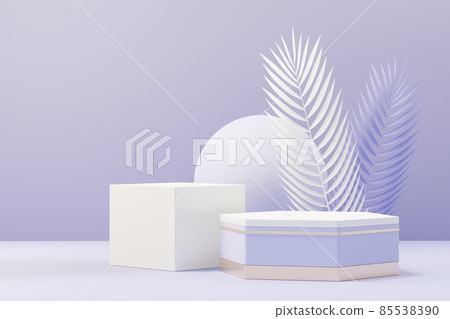 3d render of Beauty podium with Very Peri color of the year 2022 design for product presentation and advertising. Minimal pastel sky and Dreamy land scene. Romance concept. 85538390