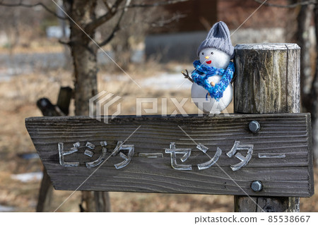 Handmade snowman on the plateau information board 85538667
