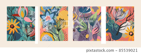 Set of abstract vector floral seamless patterns. 85539021