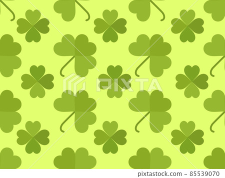 Seamless pattern with clover for Saint Patrick's Day. Green shades of four-leafed and three-leafed clover. Background for advertising products, postcards and printing. Vector illustration 85539070