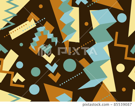 Geometric seamless pattern with 3d shapes in 80s memphis style. Multicolored isometric geometric shapes. Design template for promotional items, wrapping paper and banners. Vector illustration 85539087