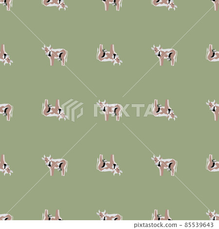 Seamless pattern cow on pastel green background. Texture of farm animals for any purpose. Seamless pattern cow on pastel green background. Texture of farm animals for any purpose. 85539643