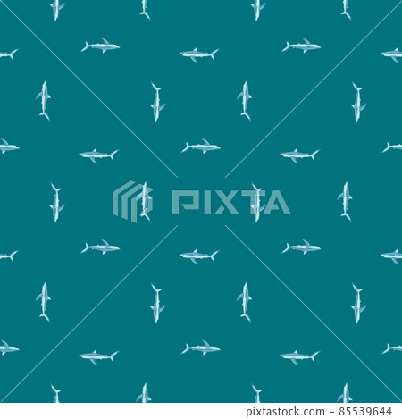 Seamless pattern Blue shark on teal background. Texture of marine fish for any purpose. 85539644