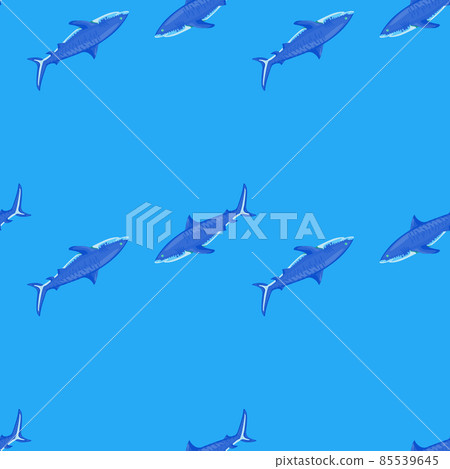 Seamless pattern Tiger shark bright blue background. Blue textured of marine fish for any purpose. Seamless pattern Tiger shark bright blue background. Blue textured of marine fish for any purpose. 85539645